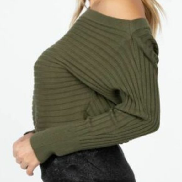 Ribbed Knit Slouch Shoulder Sweater - Picture 2 of 8